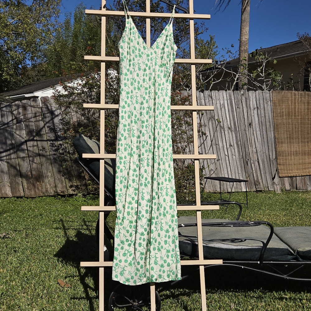 Zara Green Silky Slip Dress Maxi XS - Picture 4 of 11